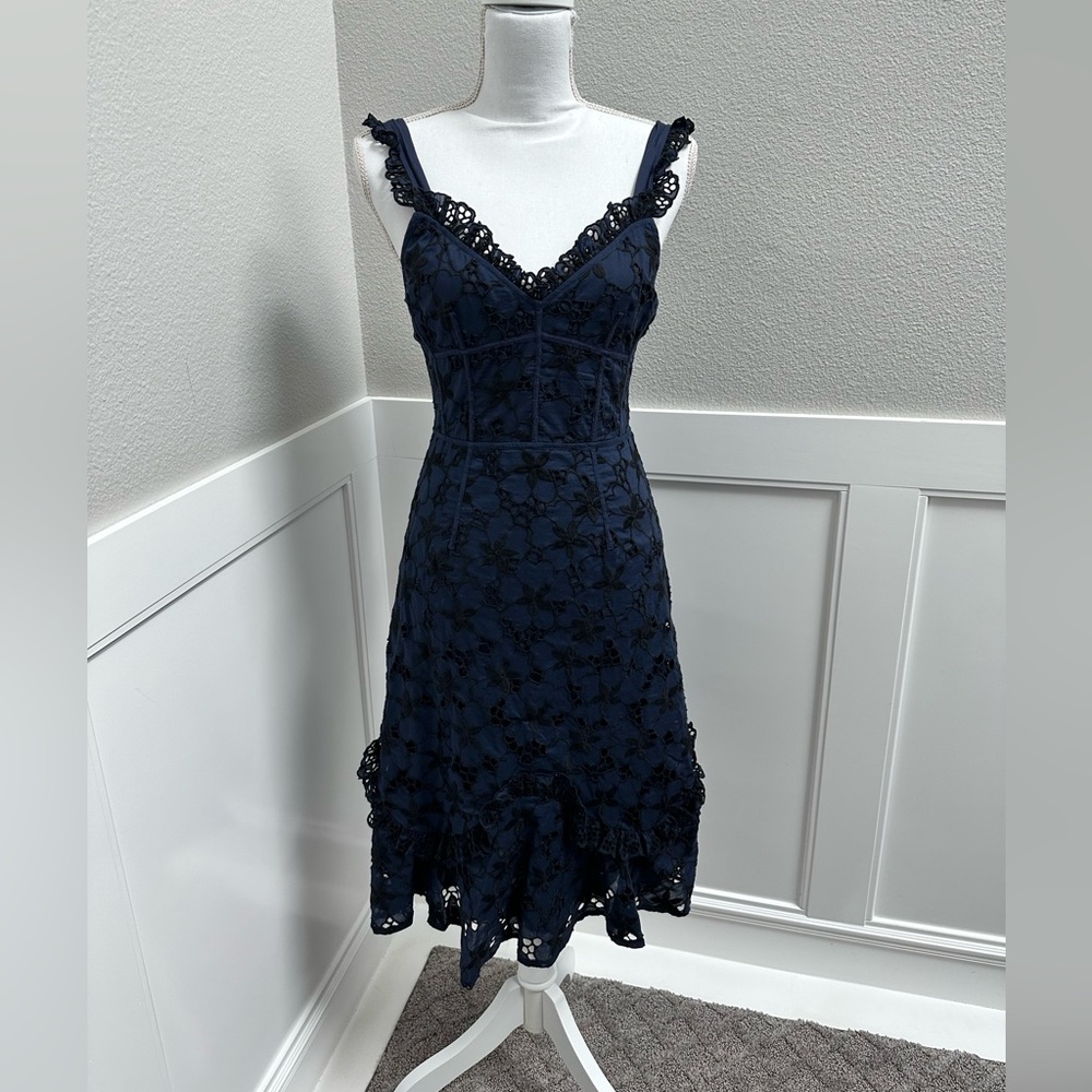 Rebecca Taylor Adrianna Embroidered Eyelet Blueberry Dress - Picture 3 of 6